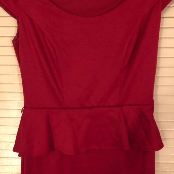 {As u wish}Hot red cap sleeve peplum bodycon dress - Picture 2 of 8